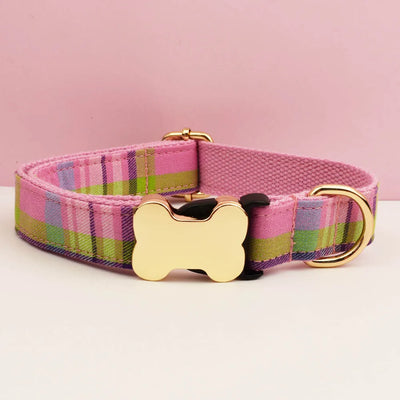 Customizable Dog Collar - Pink Plaid
