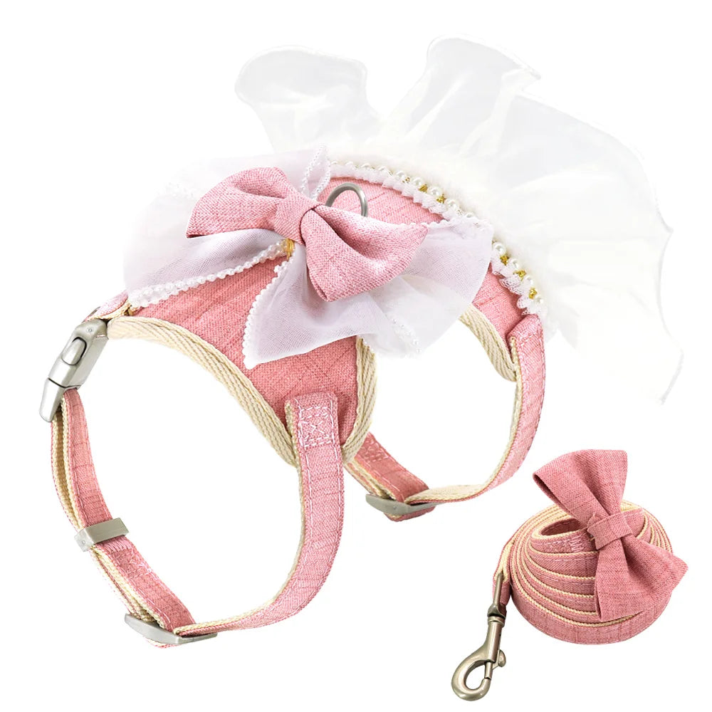 Pink Bowknot Leash & Harness Set
