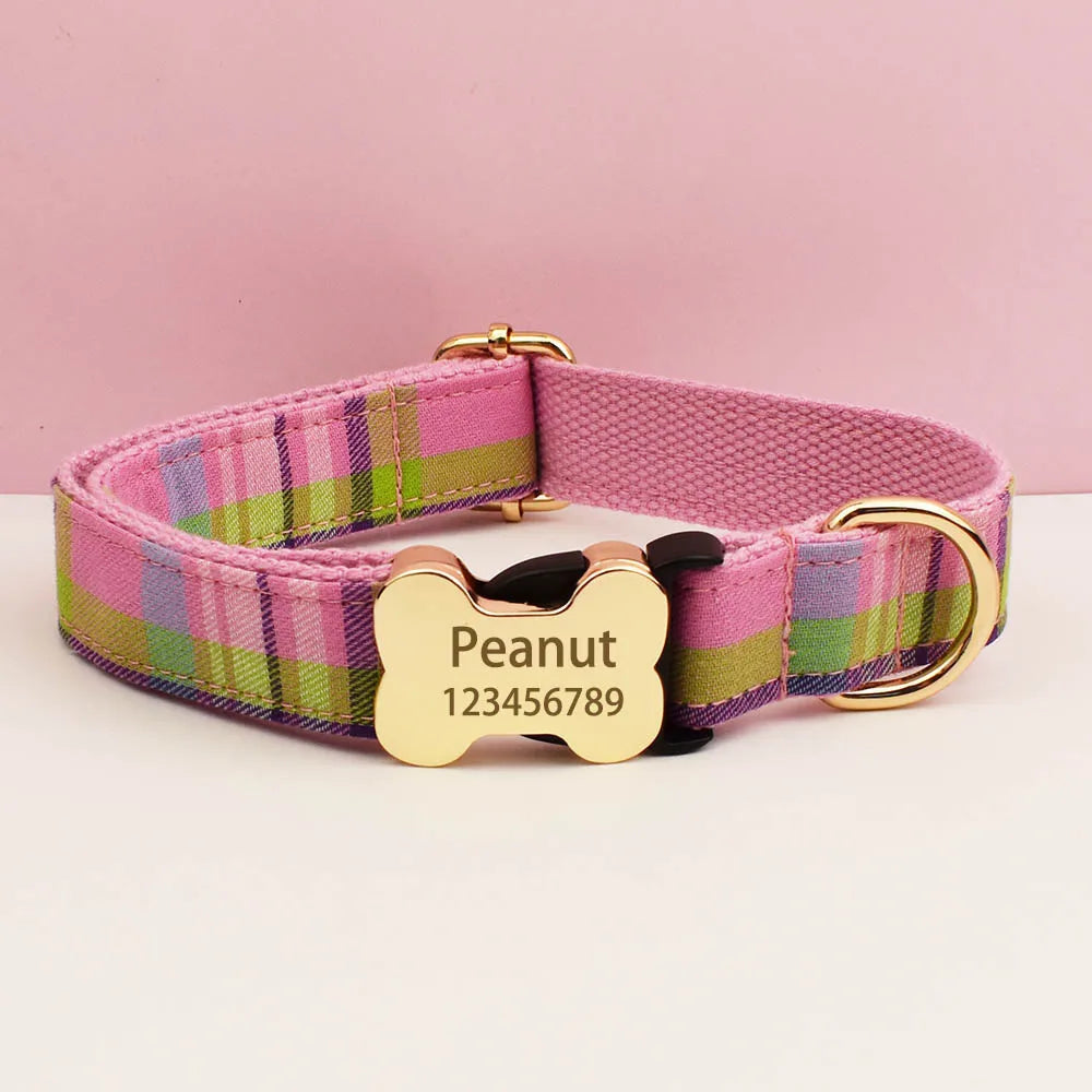 Customizable Dog Collar - Pink Plaid