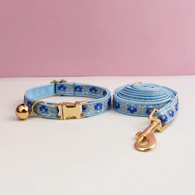 Bundle - Customizable Collar + Leash - Aqua Floral