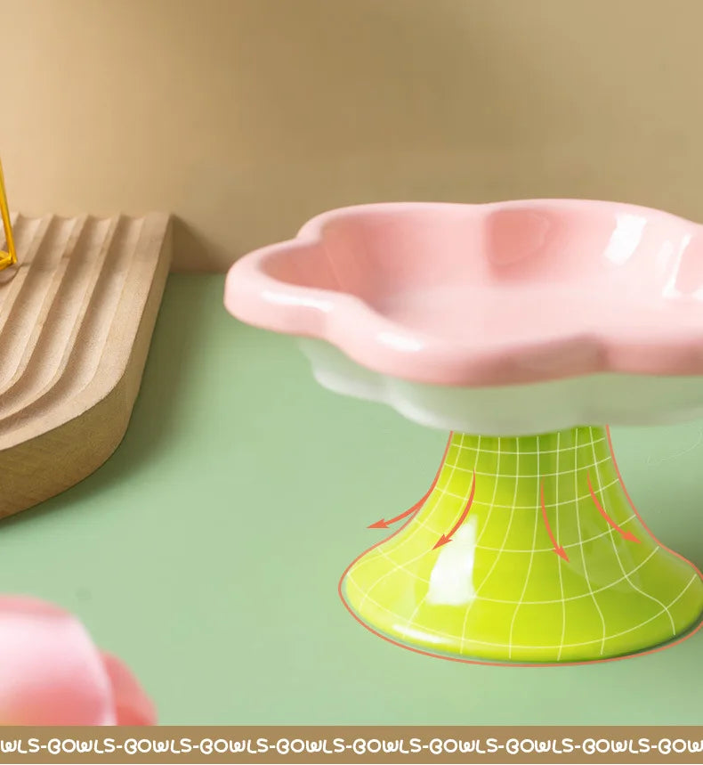 Ceramic Raised Flower Cat Bowl